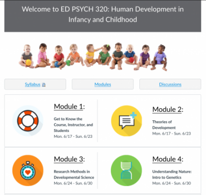 A screenshot of Ed Psych 320 Canvas page.
