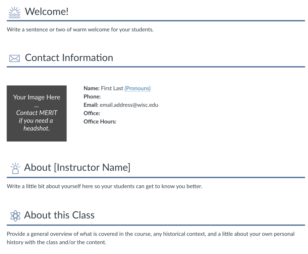 Screenshot of the School of Education's Canvas template.